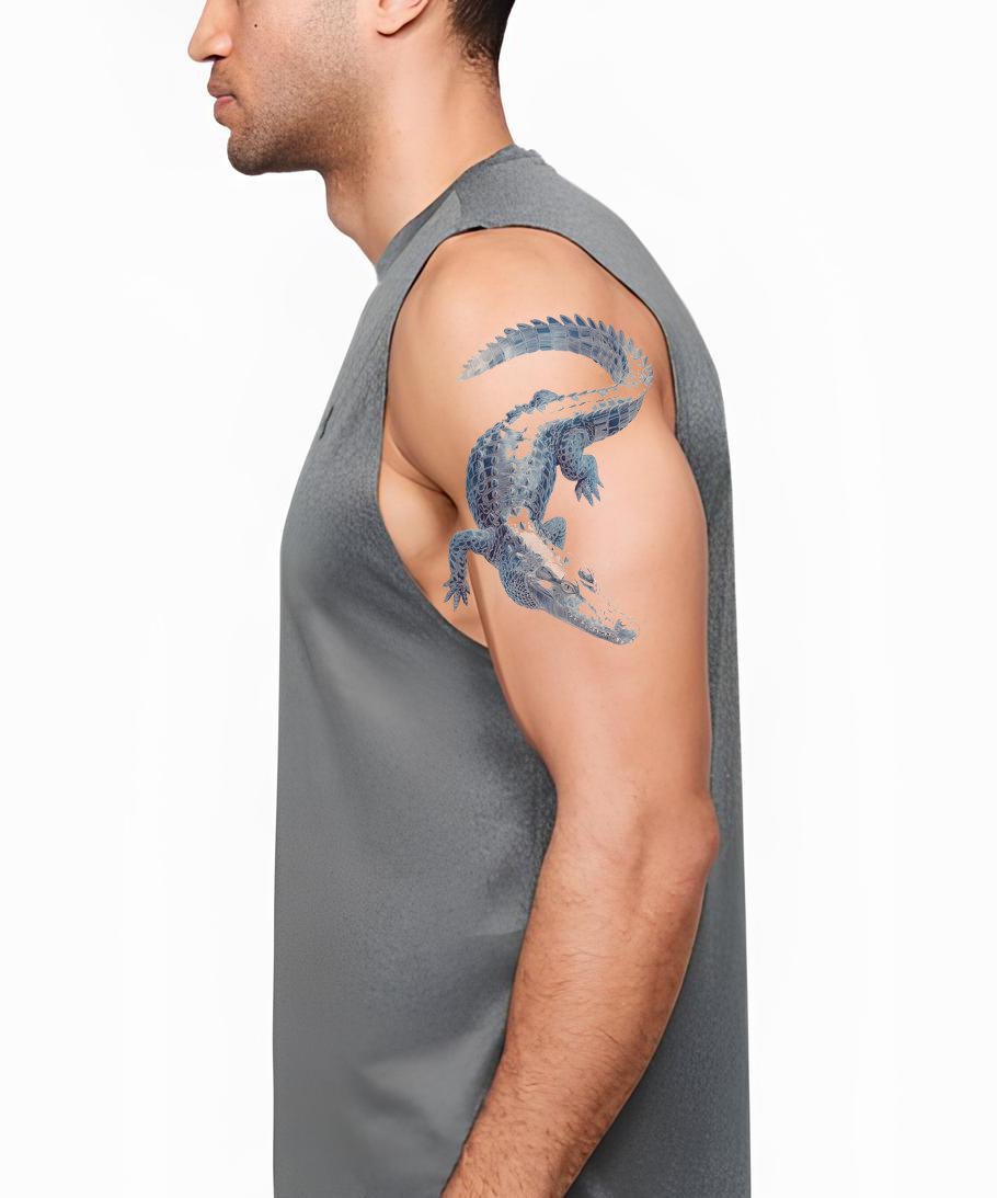 Blue Crocodile Splash Tattoo Illustration