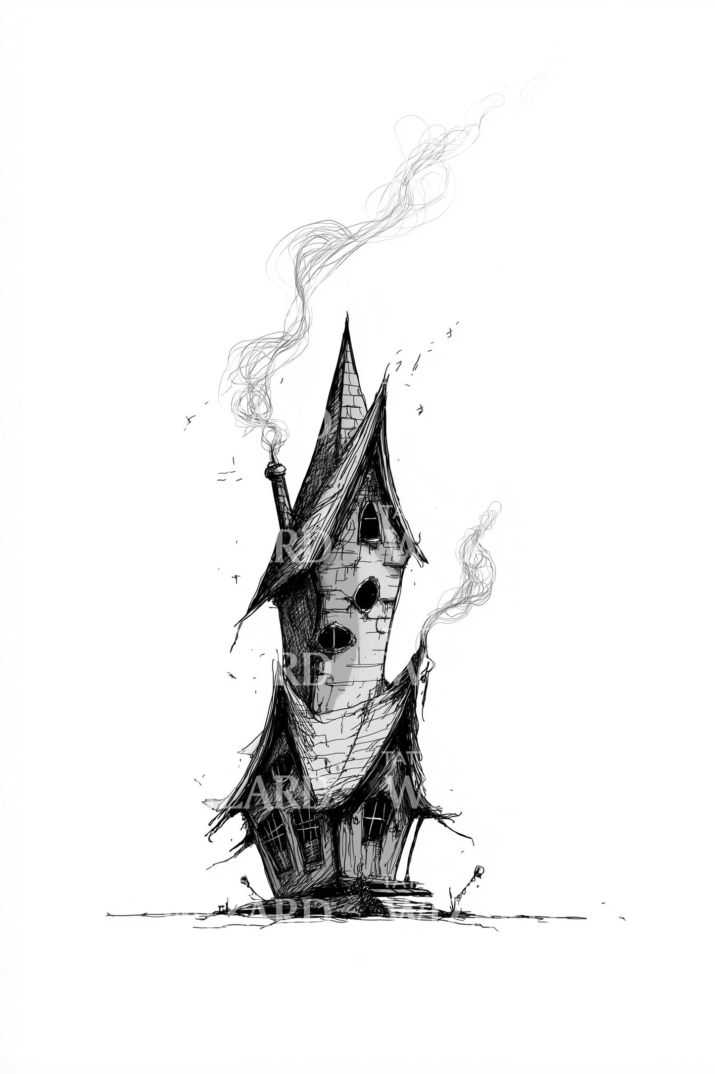 Crooked Haunted Winter House Tattoo Design
