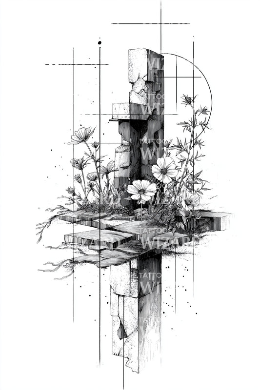 Kreuz Blumen Geometrie Tattoo Design