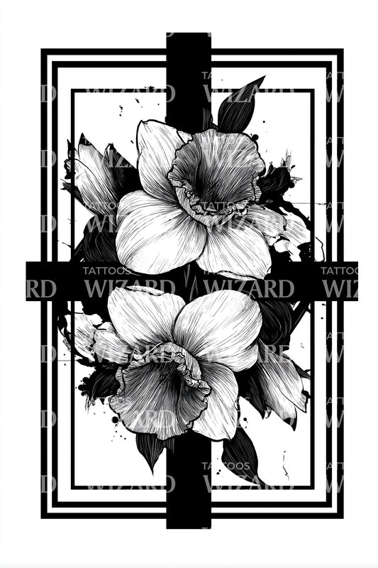 Cross Frame Bloom Tattoo Design