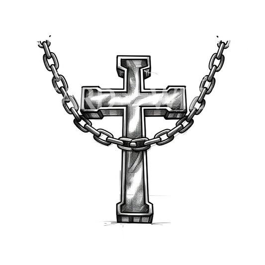 Cross with Chains Symbolizing Faith and Resilience Tattoo Design