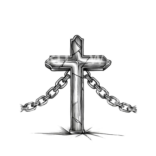 Cross with Heavy Chains Tattoo Design