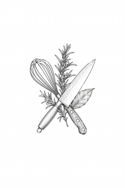 Couteau de chef et fouet croisés, idée de tatouage