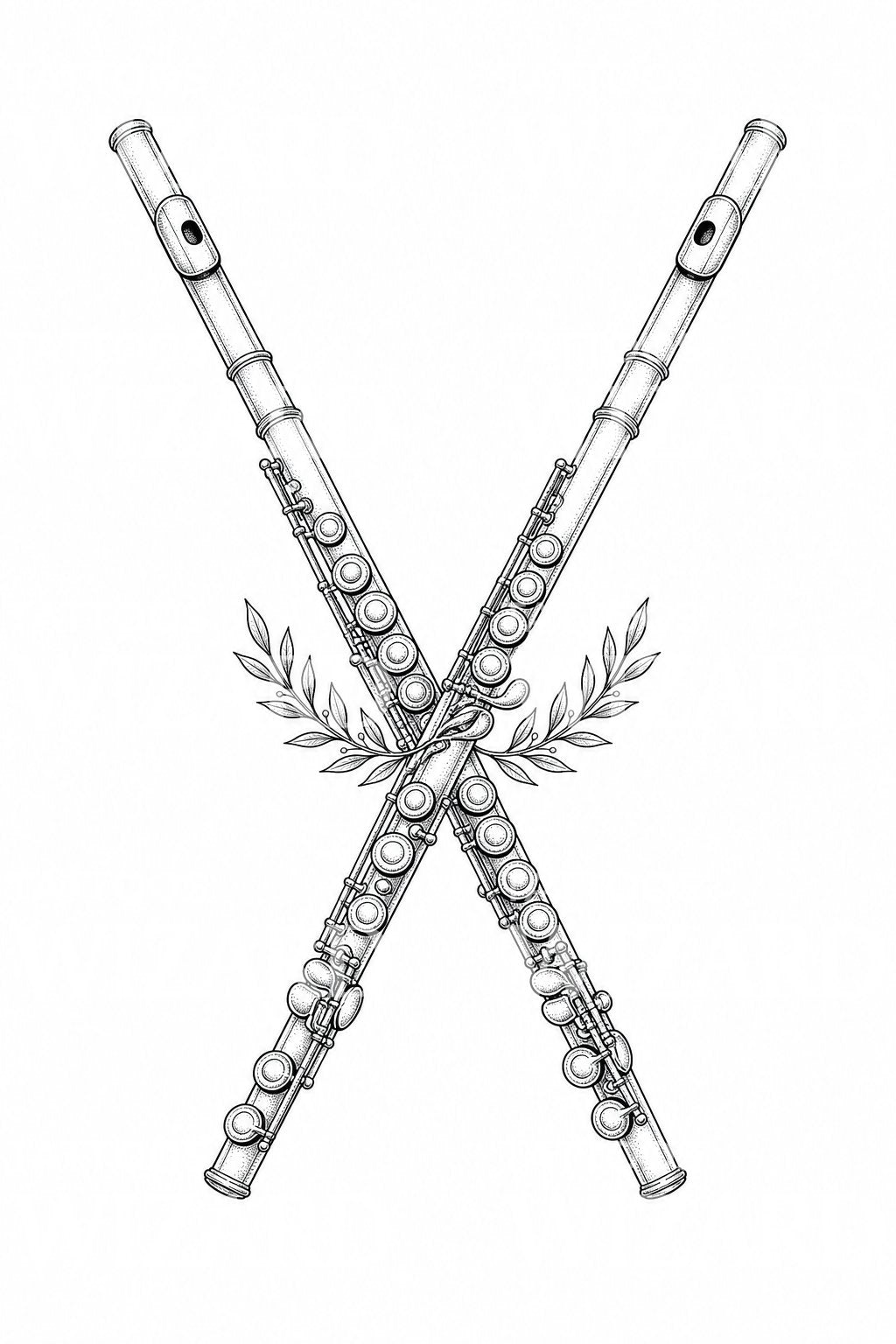 Crossed Flutes Tattoo Design