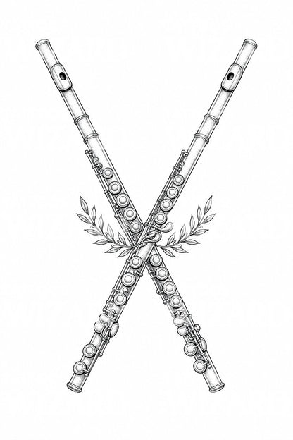 Crossed Flutes Tattoo Design