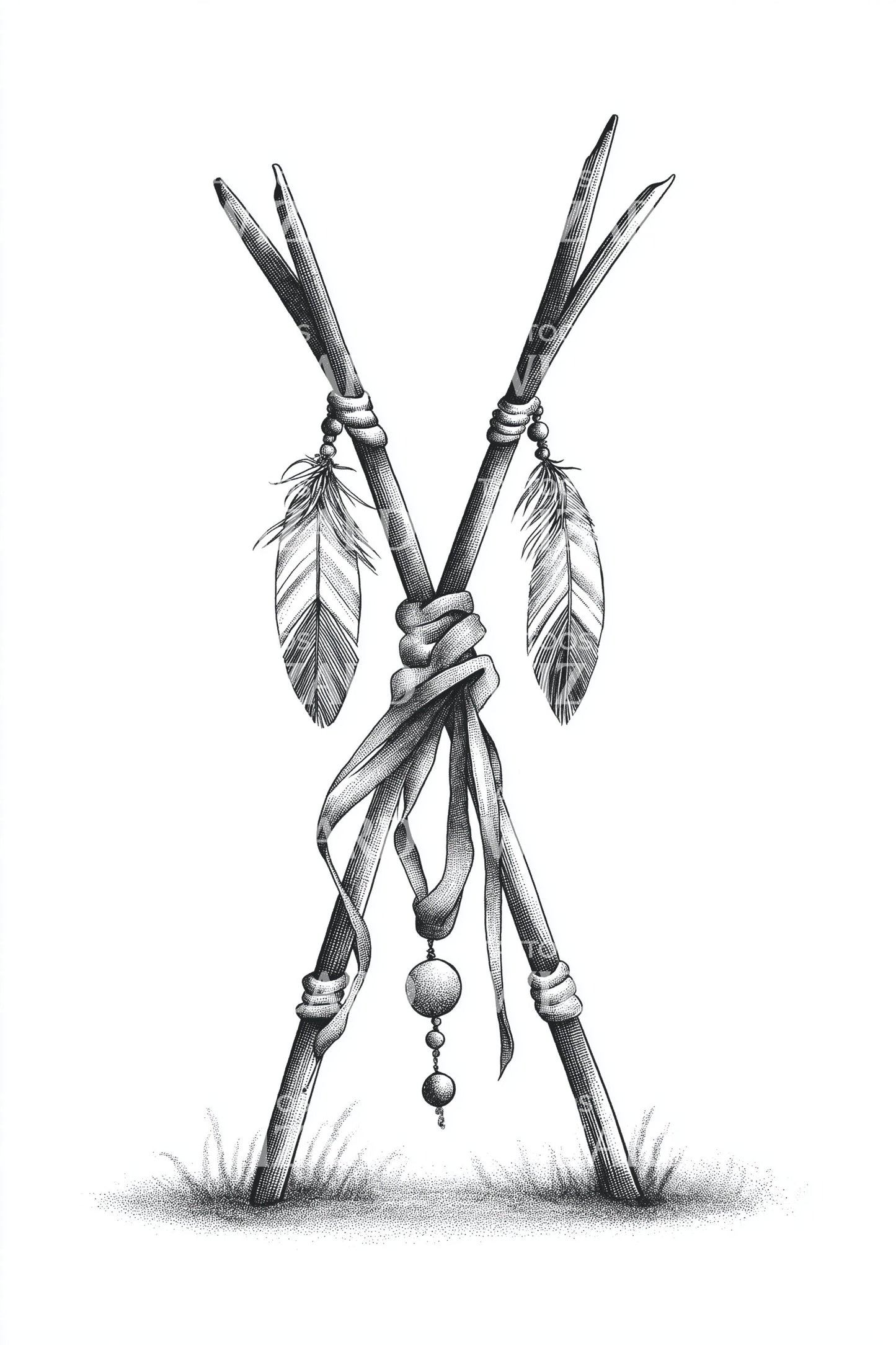 Crossed Tribal Poles Tattoo Illustration
