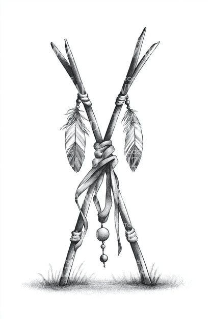 Crossed Tribal Poles Tattoo Illustration