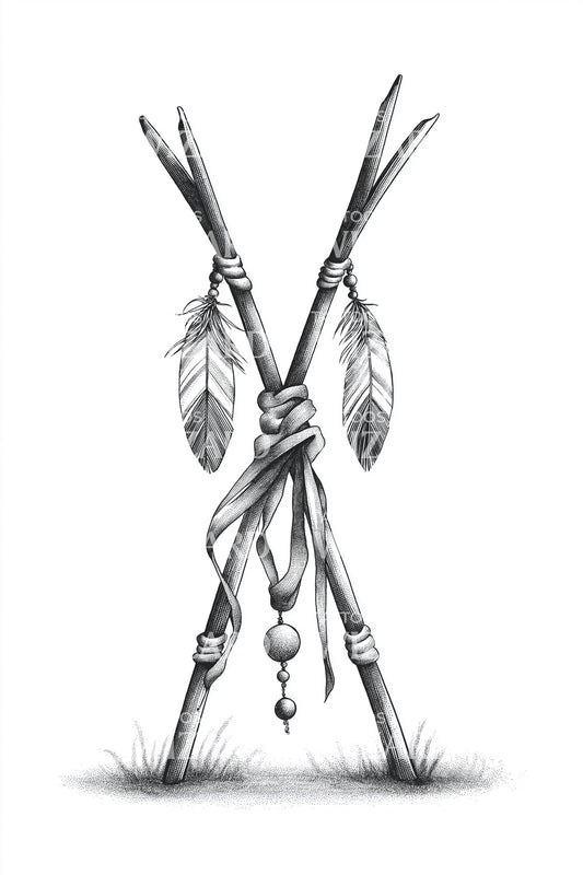 Crossed Tribal Poles Tattoo Illustration