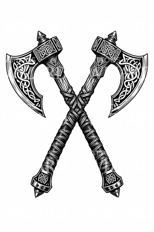 Tatoveringsdesign med krydsede vikingeøkser
