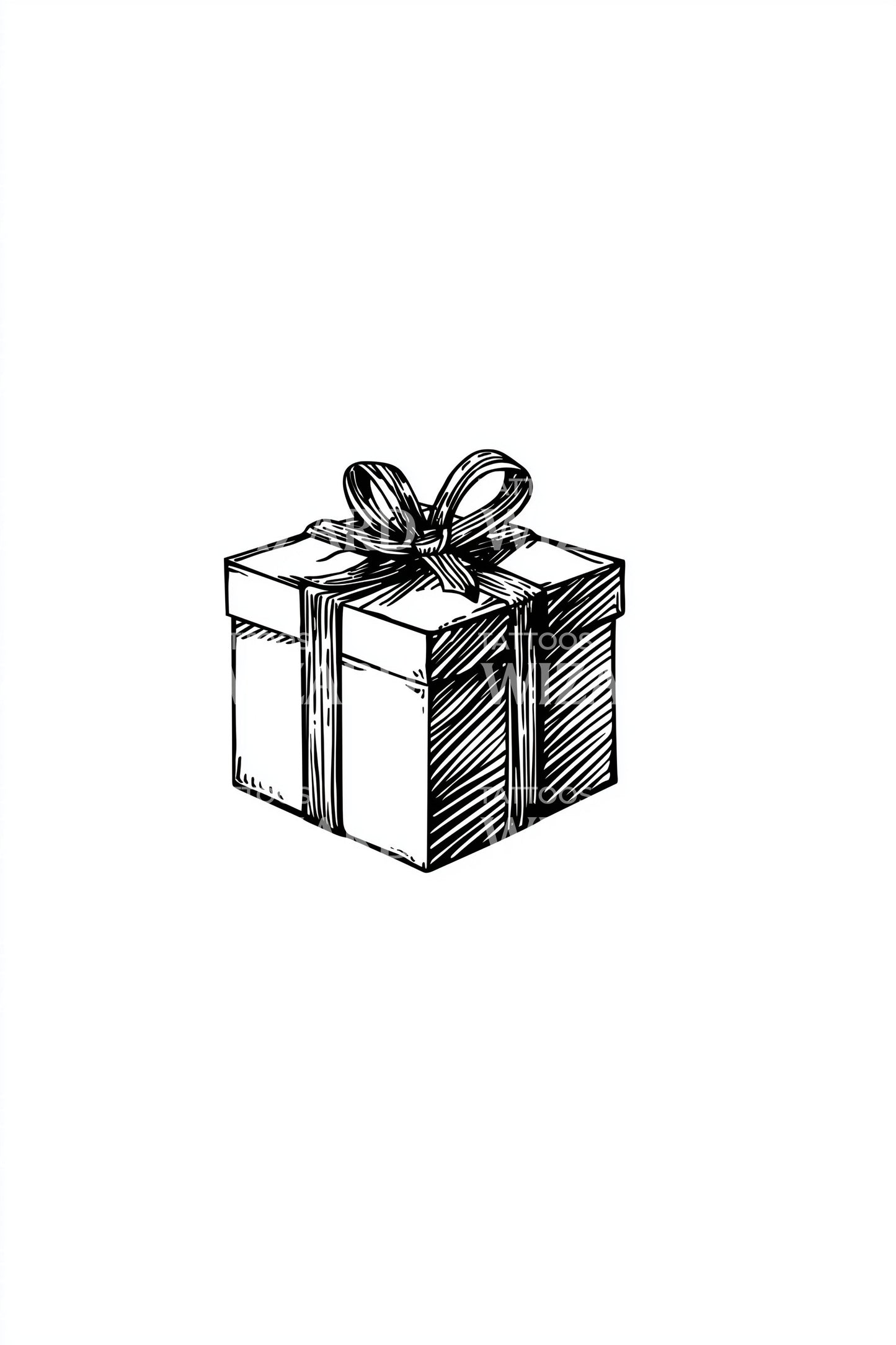 Crosshatched Gift Box Tattoo Illustration