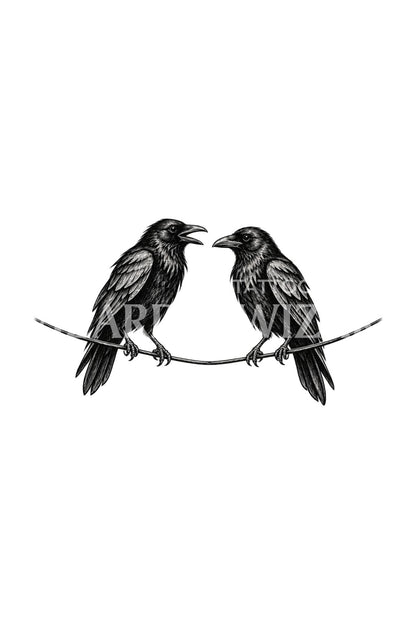 Crow Conversation on Sagging Line Tattoo Illustration