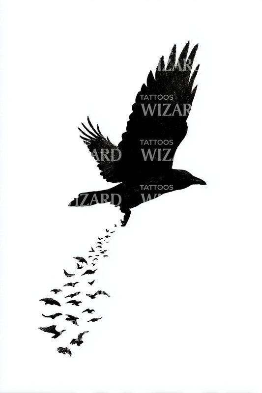 Crow Flight Tattoo Design
