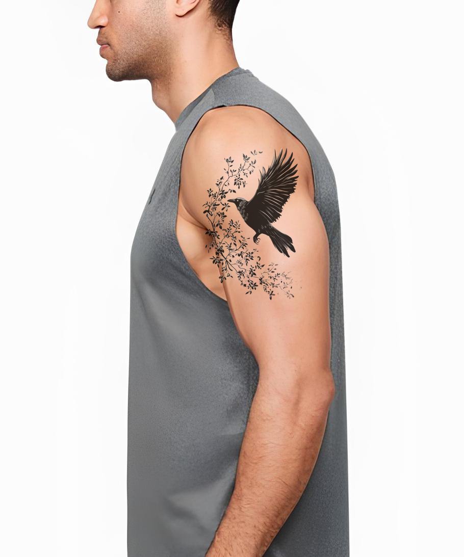 Crow Sakura Arc Tattoo Design