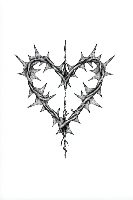 Crown of Thorns Heart Tattoo Illustration