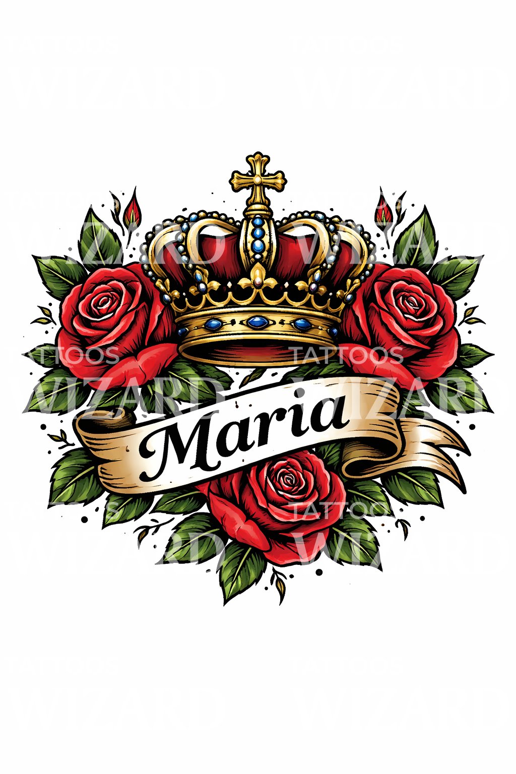 Diseño de Tatuaje de Corona con Rosas