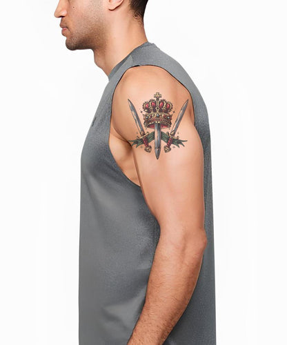 Old School Crown and Three Swords Tattoo Design