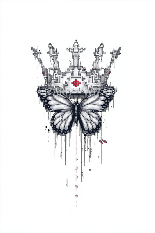 Crowned Butterfly Relic Tattoo Design