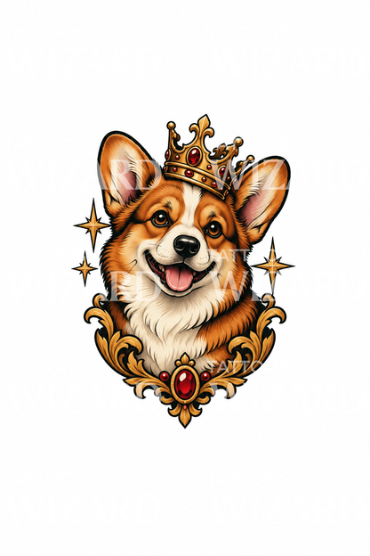 Tetovaný design korunovaného corgiho
