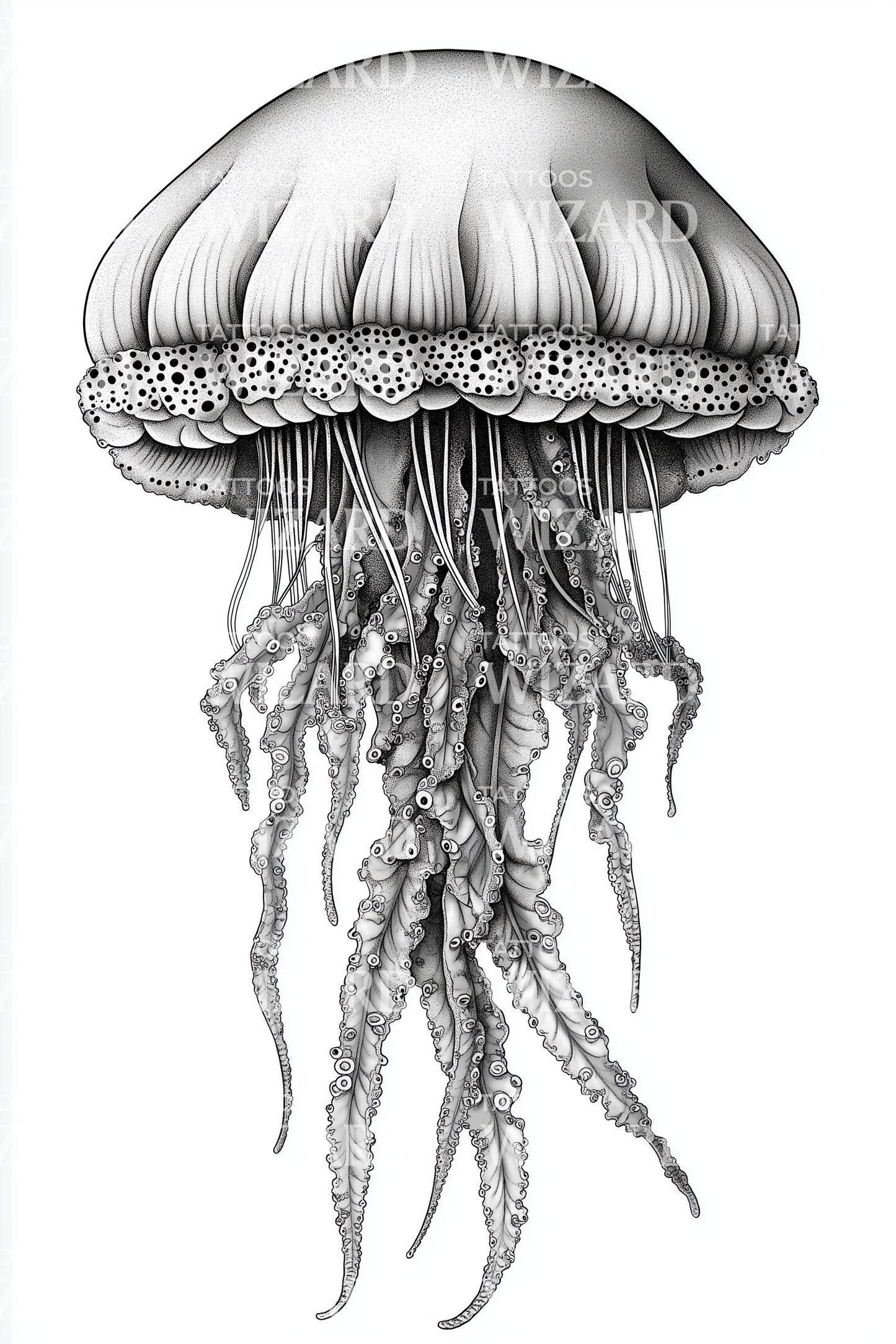 Crowned Jellyfish Sketch Tattoo Design
