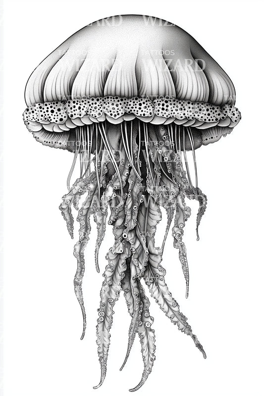 Crowned Jellyfish Sketch Tattoo Design