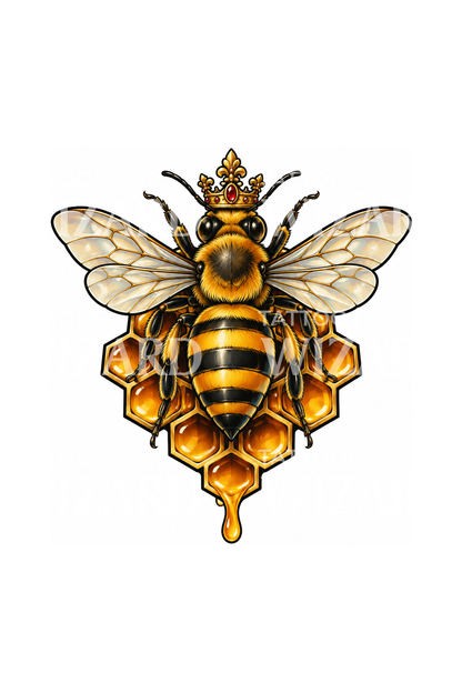 Crowned Queen Bee Honeycomb Tattoo Design
