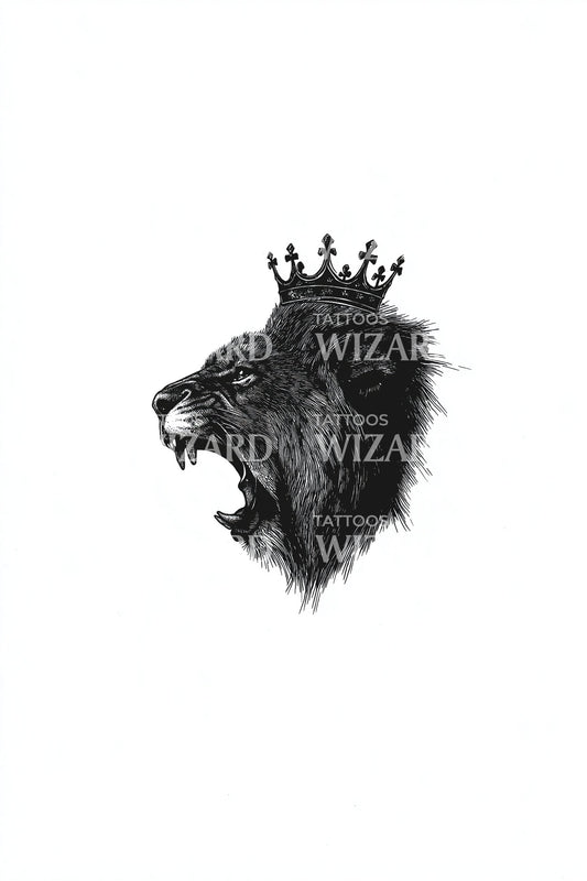 Crowned Roaring Lion Tattoo Illustration
