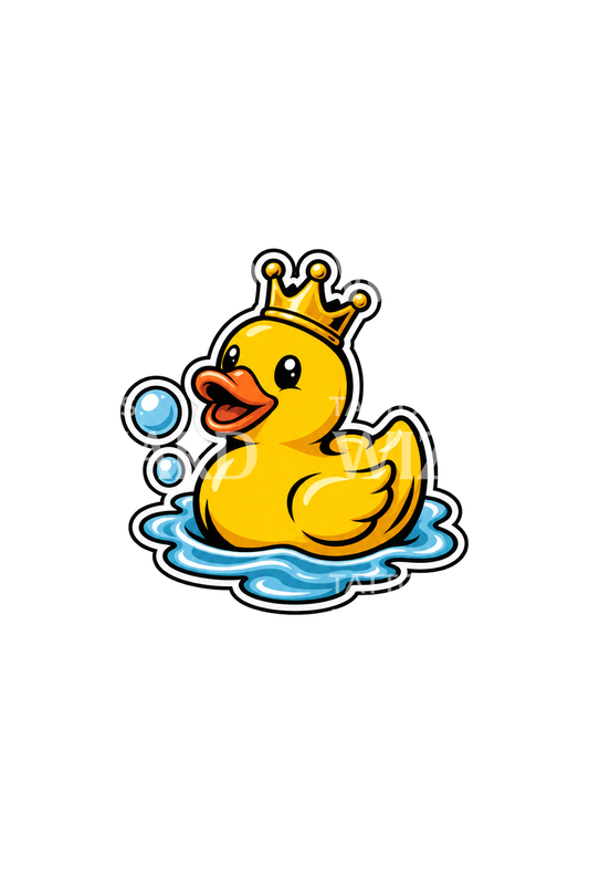 Diseño de tatuaje de pato de goma coronado