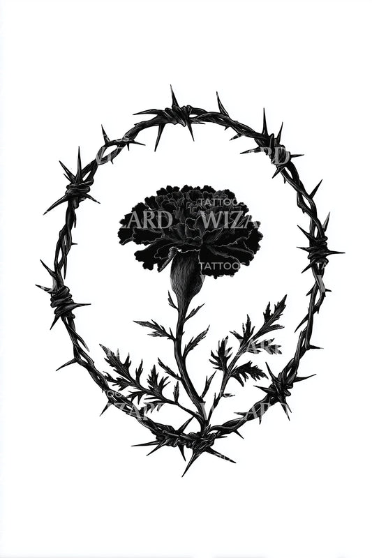 Crowned Thorn Carnation Tattoo Design