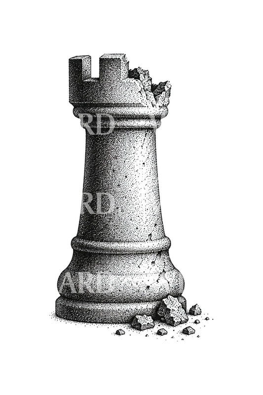 Crumbling Rook in Stipple Tattoo Design
