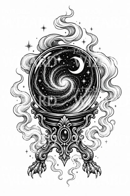 Crystal Ball Galaxy Tattoo Design