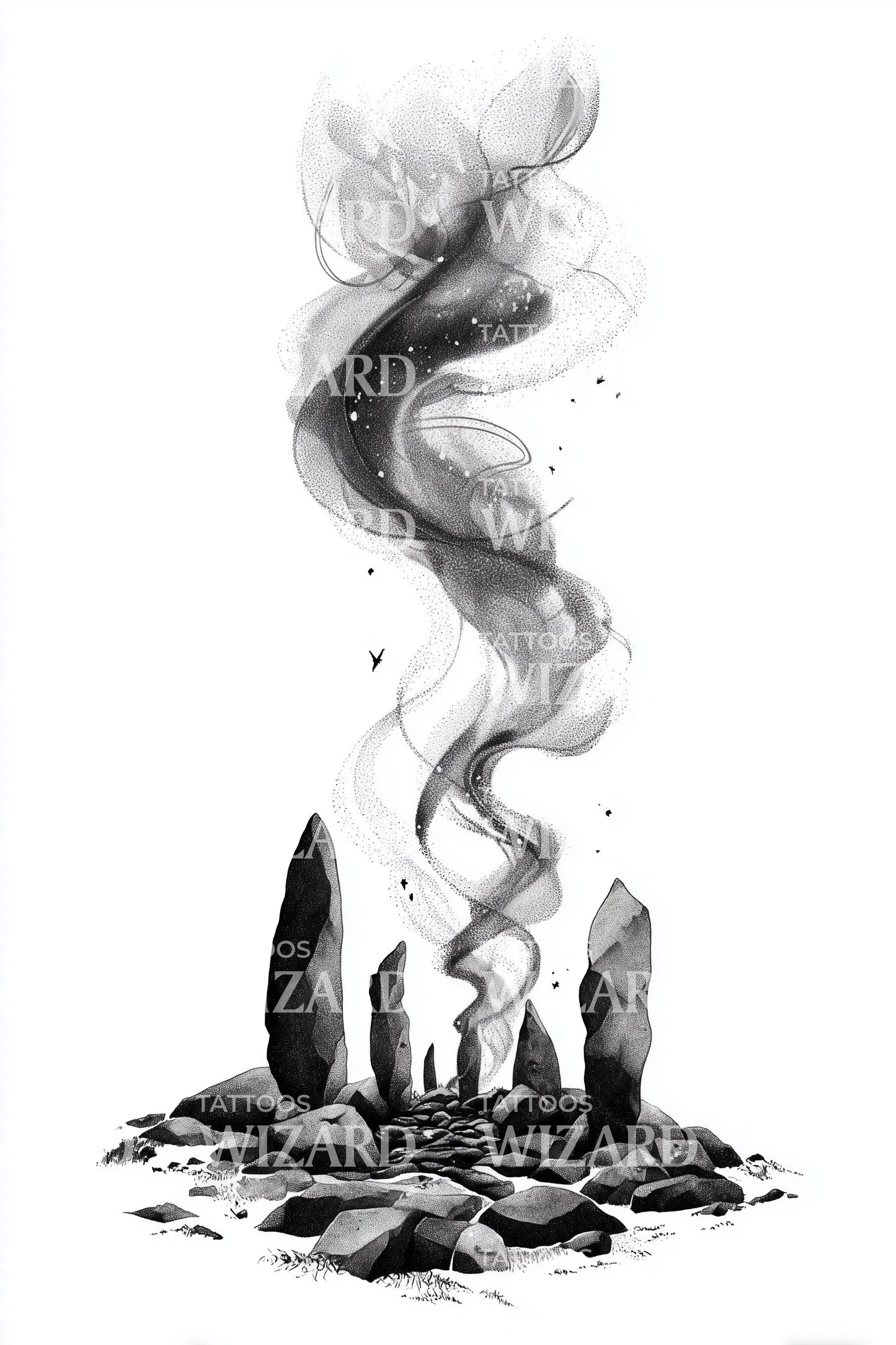 Crystal Campfire Smoke Tattoo Illustration