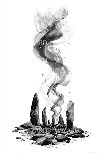 Crystal Campfire Smoke Tattoo Illustration