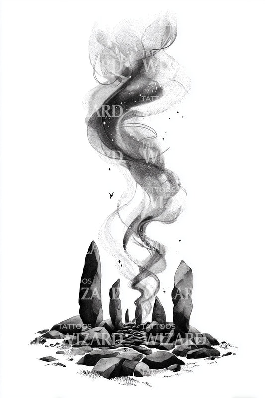 Crystal Campfire Smoke Tattoo Illustration