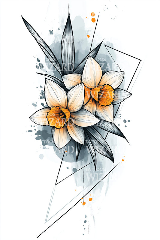 Crystal Geometry Plumeria Tattoo Design