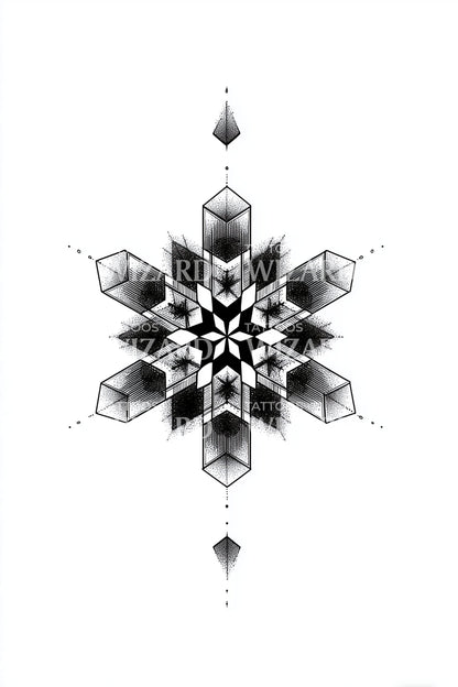Crystal Geometry Snowflake Tattoo Illustration