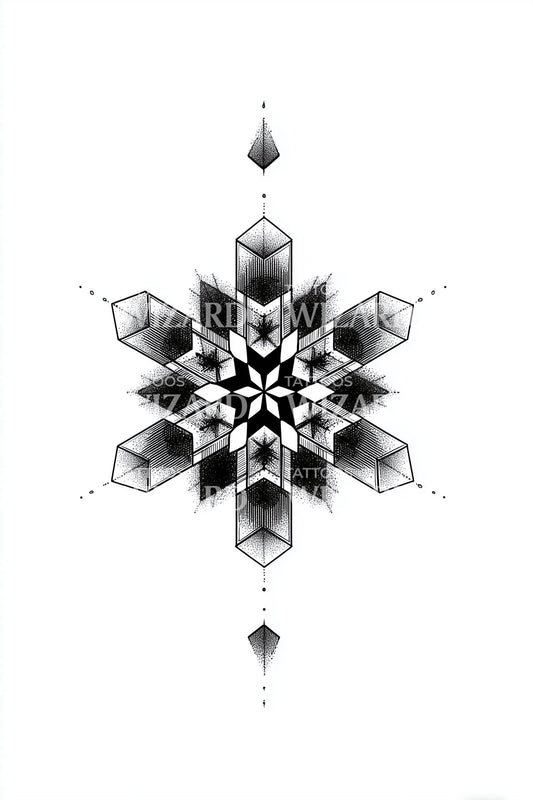 Crystal Geometry Snowflake Tattoo Illustration