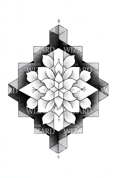 Kristallrutnät Blomma Tatuering Illustration
