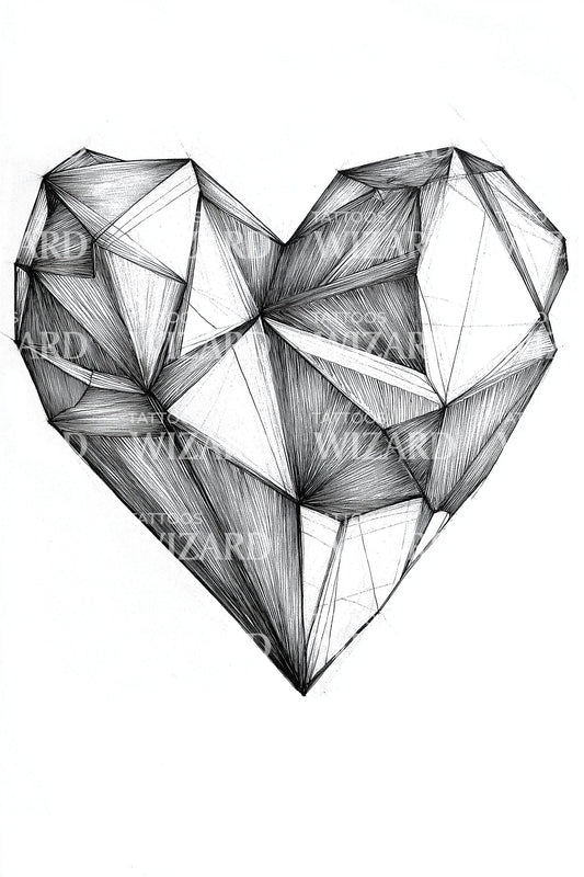 Crystal Heart Geometry Tattoo Illustration