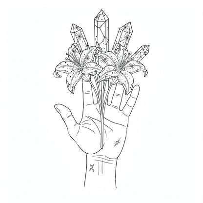 Crystal Lily Hand Tattoo Design