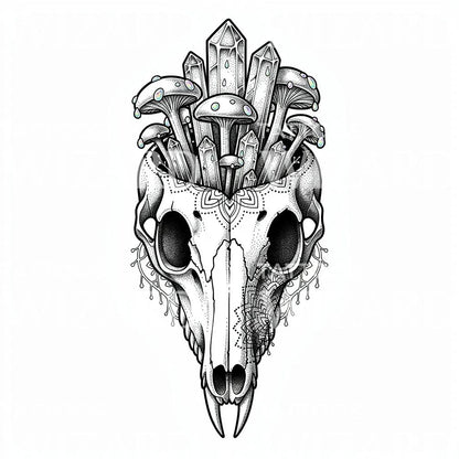Crystal Mushroom Skull Tattoo Design