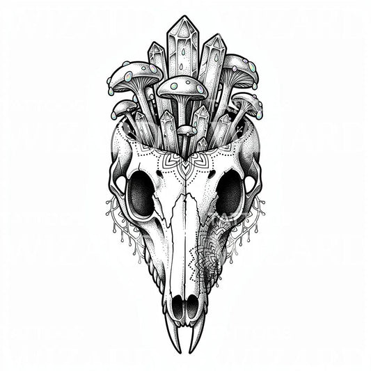 Crystal Mushroom Skull Tattoo Design