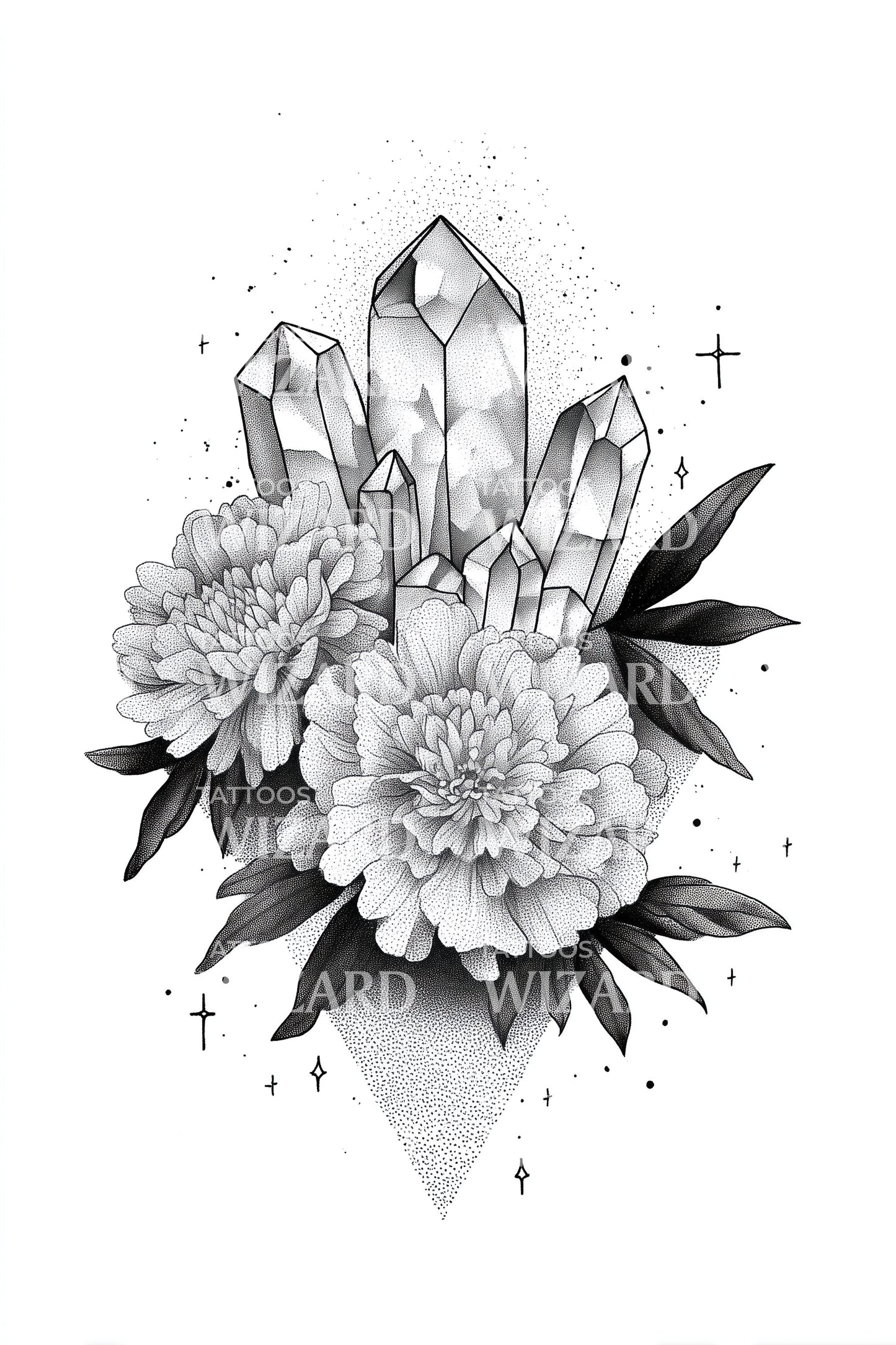 Kristall-Pfingstrosen-Tattoo-Design