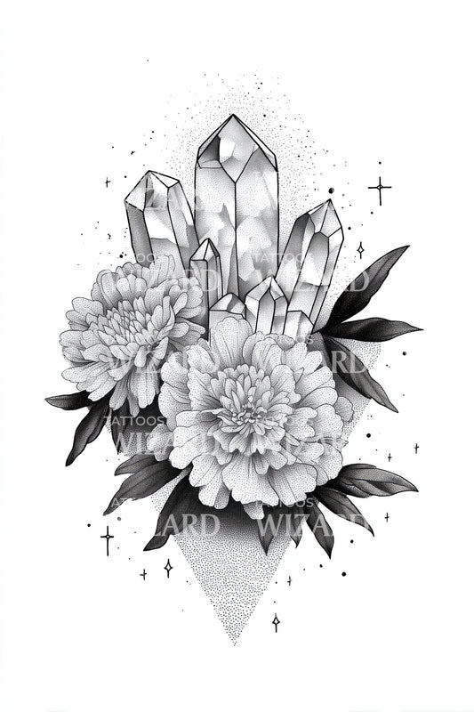Kristall-Pfingstrosen-Tattoo-Design