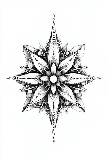 水晶花瓣指南针纹身插图