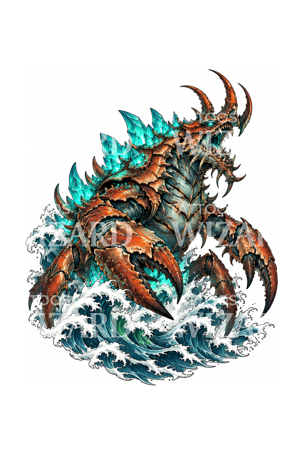 Diseño de tatuaje de kaiju marino con espinas de cristal
