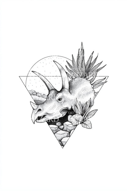 Crystal Triceratops Triangle Tattoo Idea