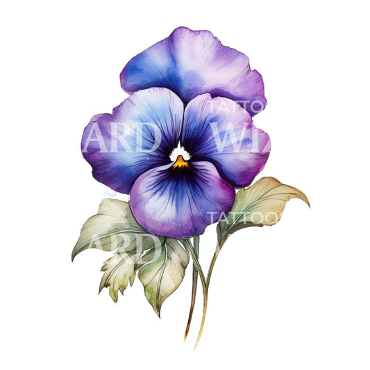 Watercolor Pansy Flower Tattoo Design