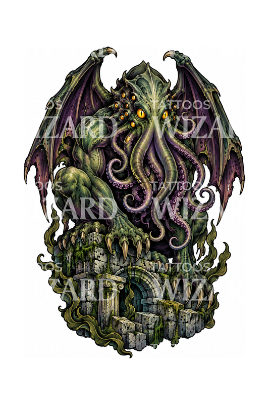 Cthulhu-tatuointi uponneilla raunioilla