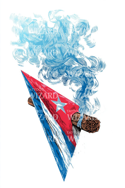 Kuba flagga rökexplosion tatuering design