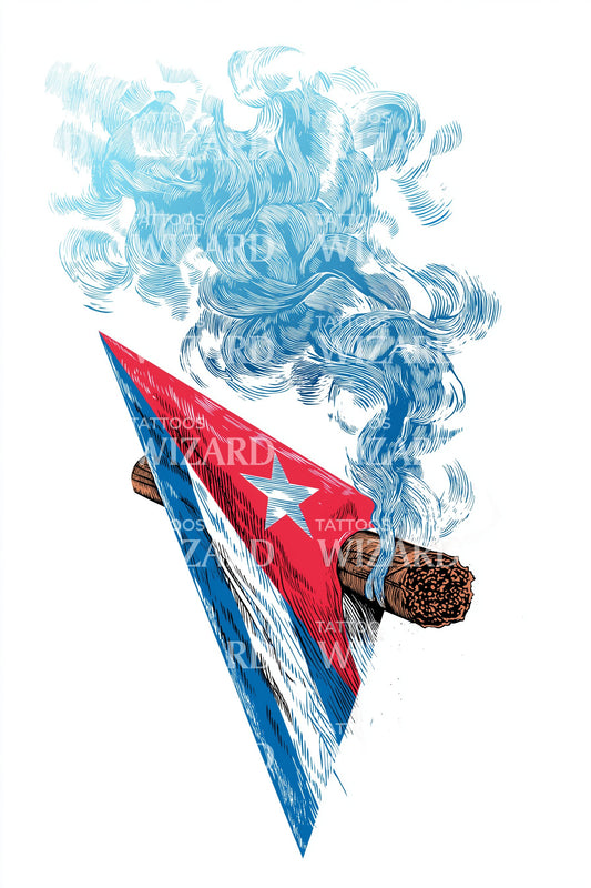 Kuba flagga rökexplosion tatuering design